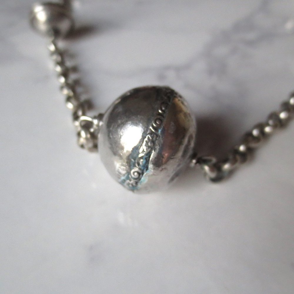 Long Vintage Large Round Oval Bead Bohemian Silver Necklace - Picture 3 of 5